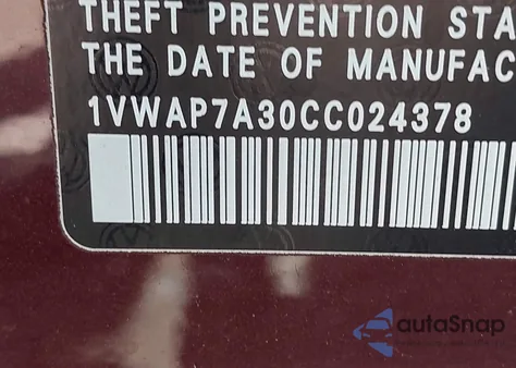 2012 Volkswagen Passat 2.5L S from USA, damaged, VIN 1VWAP7A30CC024378